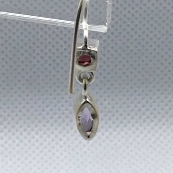 .925 Sterling Silver Garnet Amethyst Drop Earrings - Picture 6 of 8